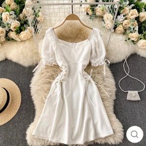 White Lace Up Corset Dress